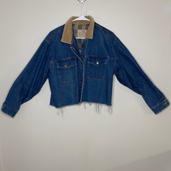 Jackets & Blazers - Made in USA Denim Jacket Corduroy Collar Cuffs Women’s Large Cropped Size L